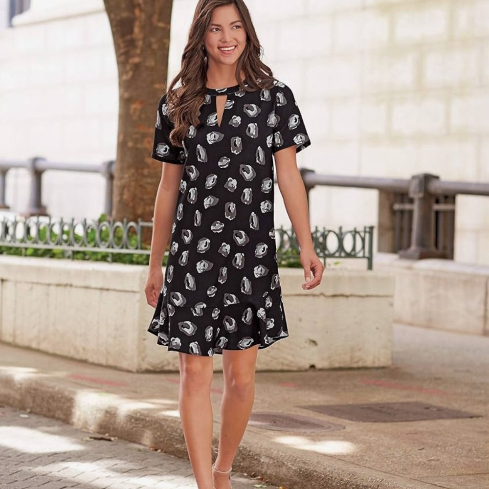 Mud Pie Black Print Crepe Dress M